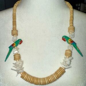 Vintage Tropical Parrot Necklace with Wooden Beads
